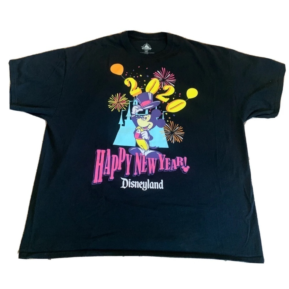 Disney Parks 2020 Happy New Year XXL 2XL Black T-Shirt Disneyland Castle Mickey